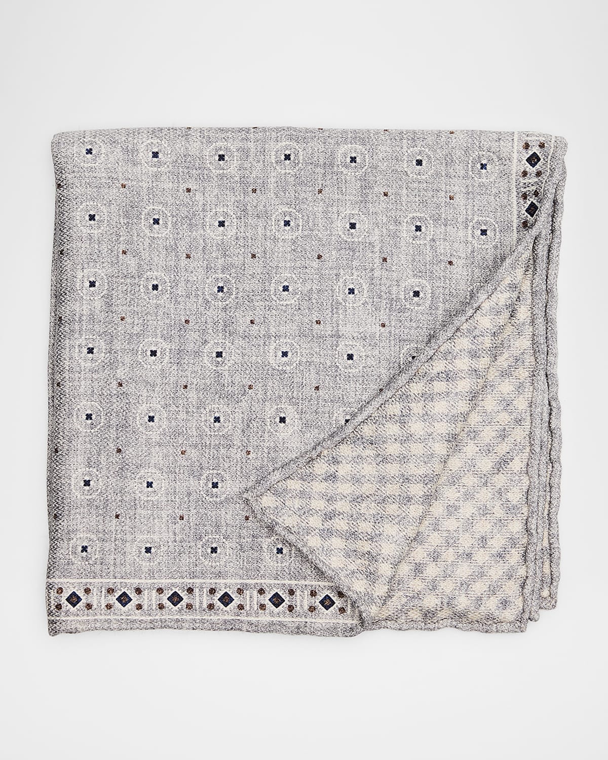 Brunello Cucinelli Men 's Double-Face Geometric-Check Silk Pocket Square | Thumbnail 4 Brunello Cucinelli Men 's Double-Face Geometric-Check Silk Pocket Square | Thumbnail 4