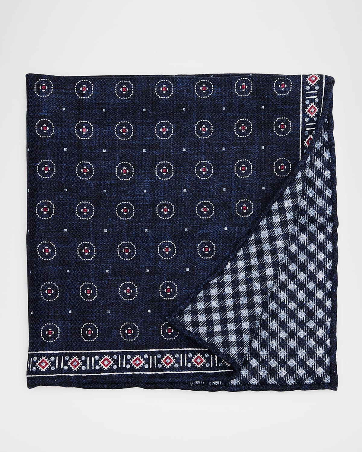 Brunello Cucinelli Men 's Double-Face Geometric-Check Silk Pocket Square | Thumbnail 4 Brunello Cucinelli Men 's Double-Face Geometric-Check Silk Pocket Square | Thumbnail 4