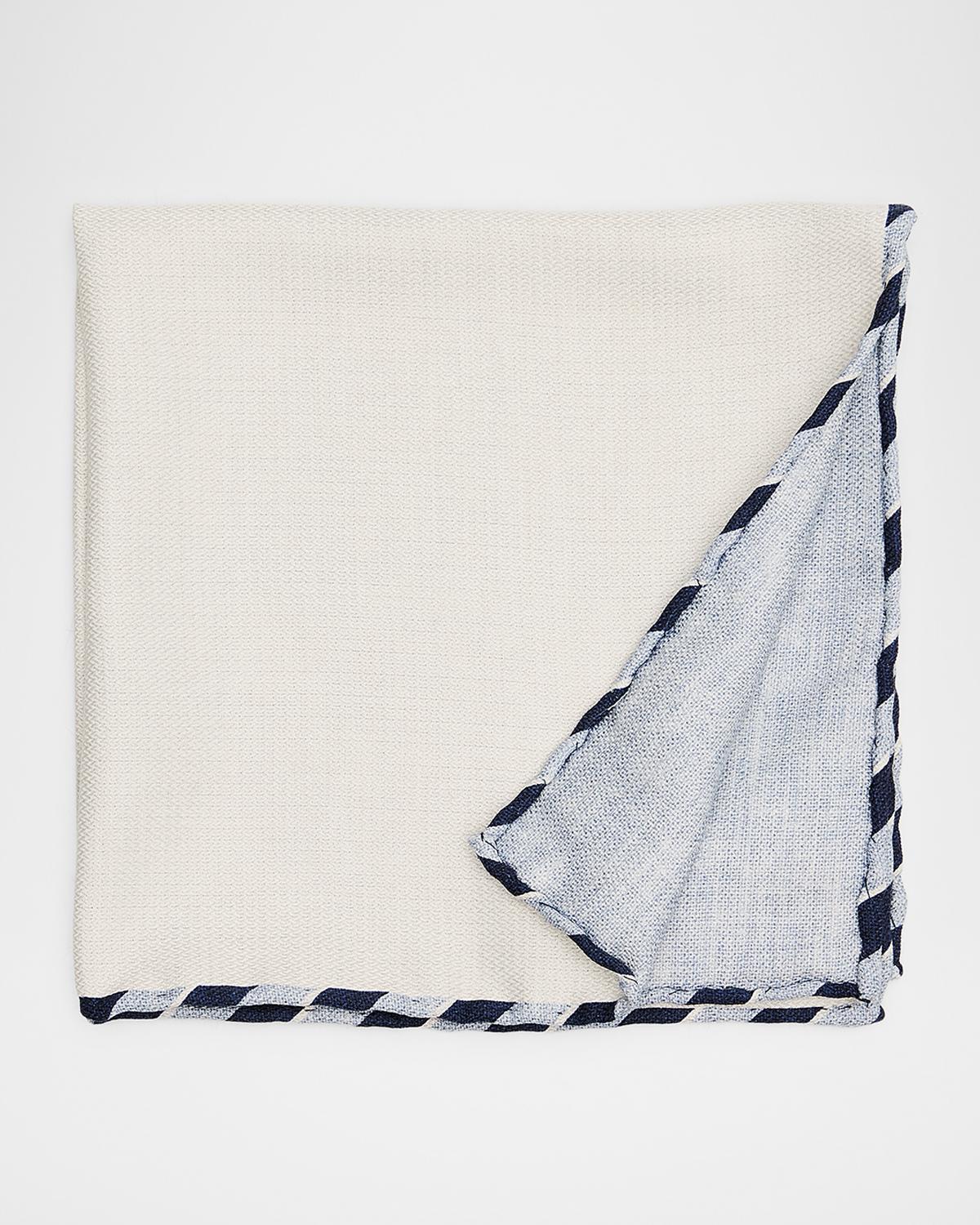 Brunello Cucinelli Men's Double-Face Stripe-Trim Silk Pocket Square