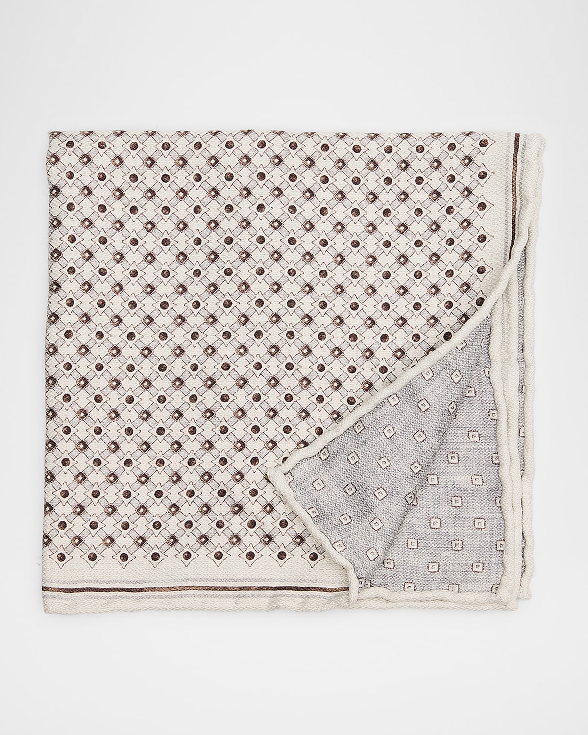 Brunello Cucinelli Men 's Double-Face Geometric Silk Pocket Square | Thumbnail 4 Brunello Cucinelli Men 's Double-Face Geometric Silk Pocket Square | Thumbnail 4