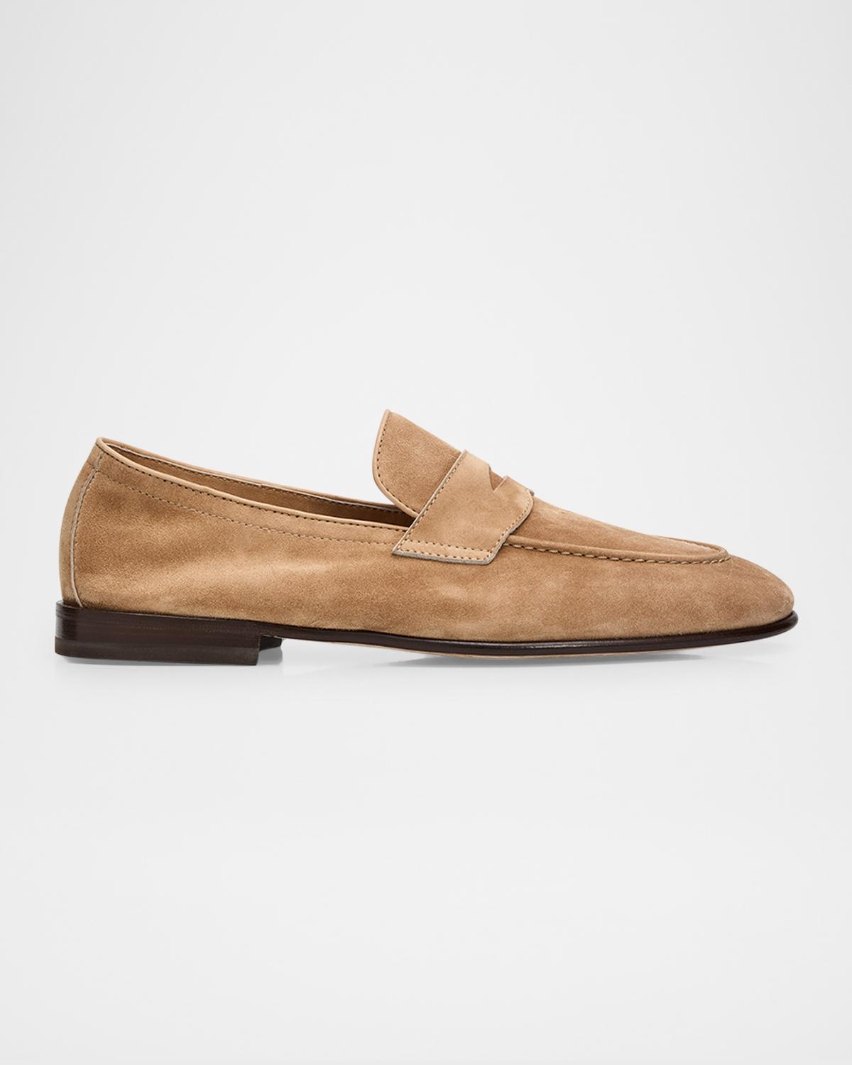 Brunello Cucinelli Men's Leather Apron-Toe Penny Loafers