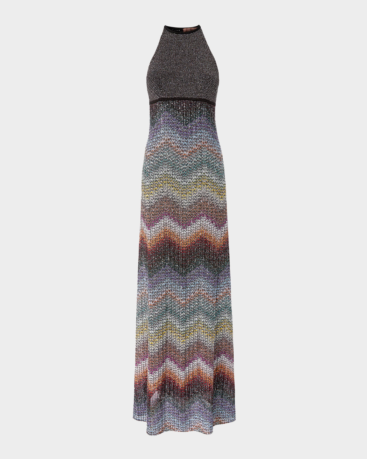 Missoni Sequin Wefted Loom Knit Halterneck Gown In Multi