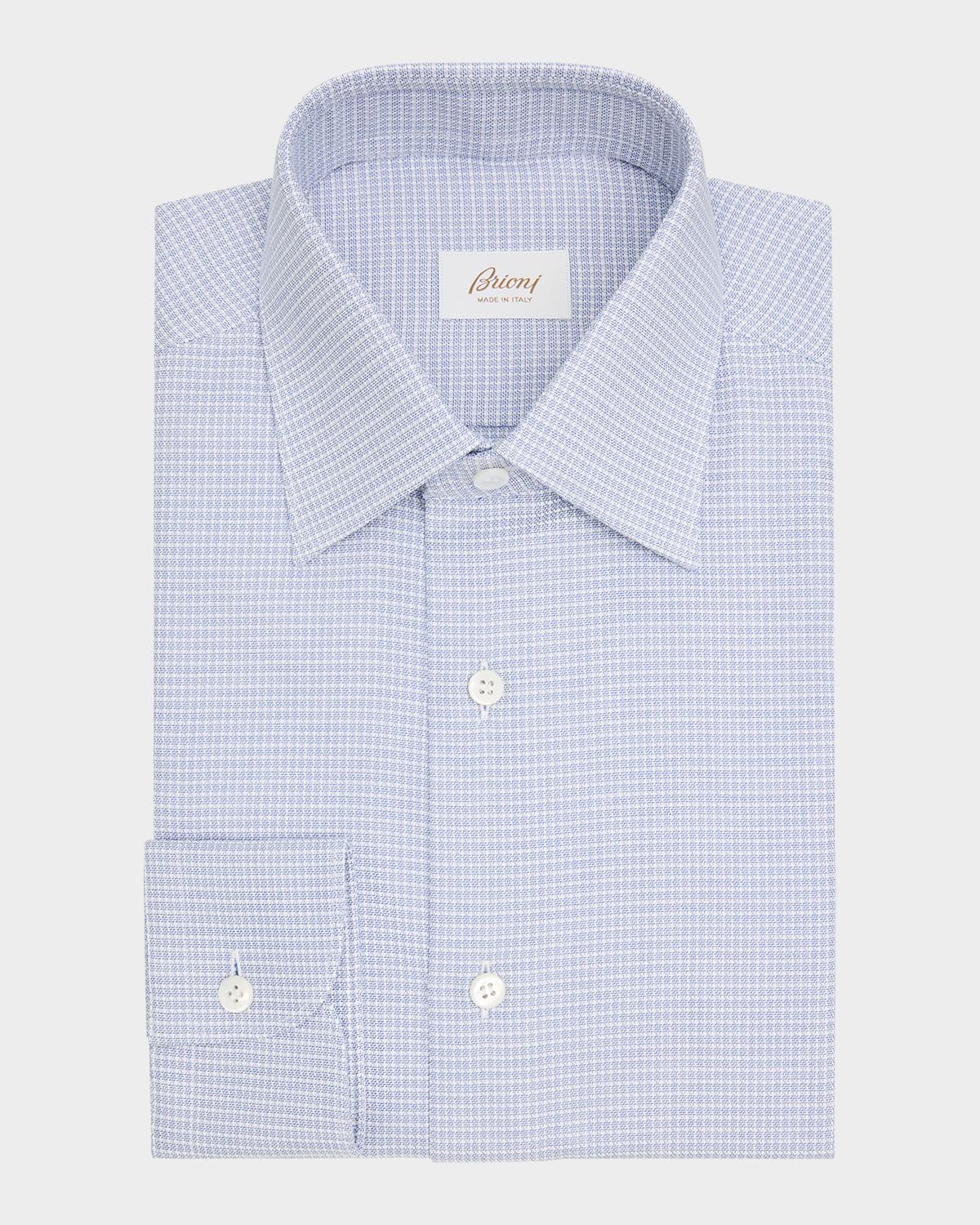Brioni Men's Cotton Textured-Check Point Collar Dress Shirt