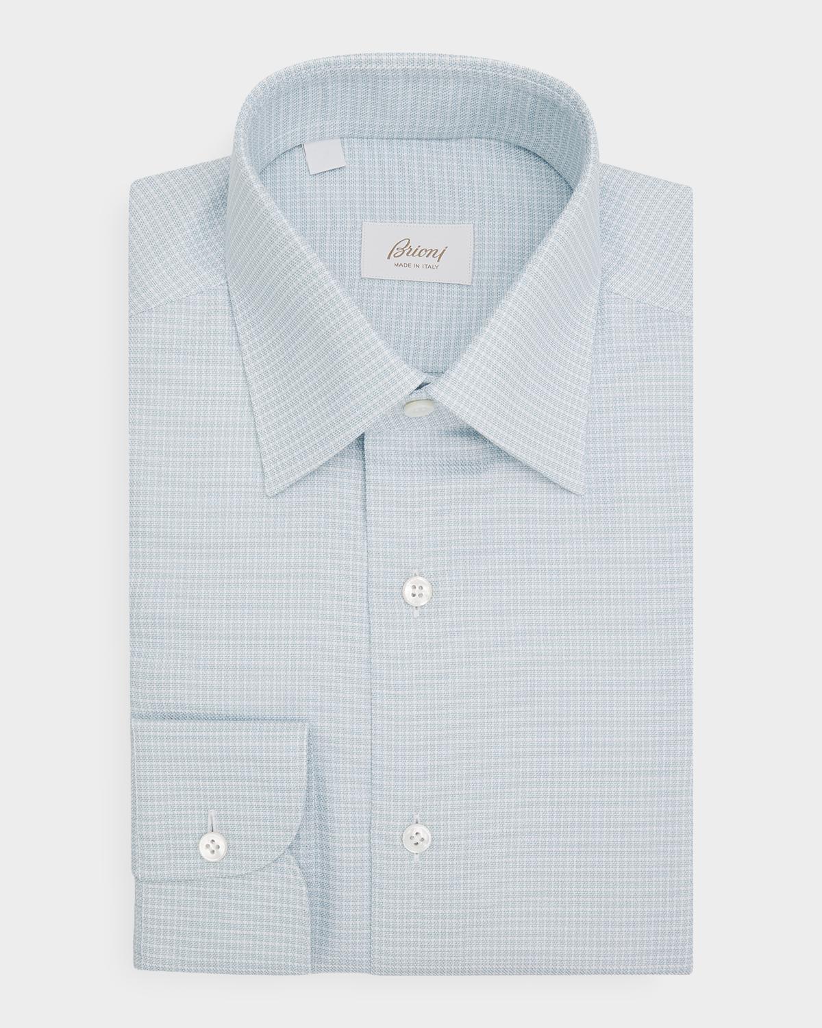 Brioni Men's Cotton Textured-Check Point Collar Dress Shirt