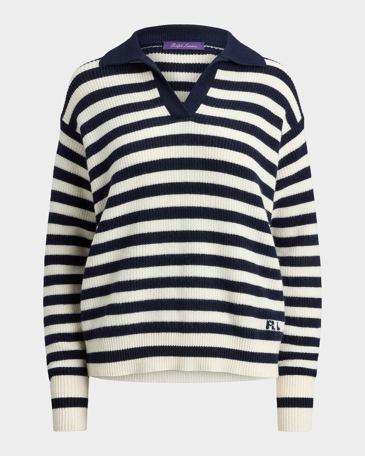 Ralph Lauren Collection Striped Cashmere Polo Sweater