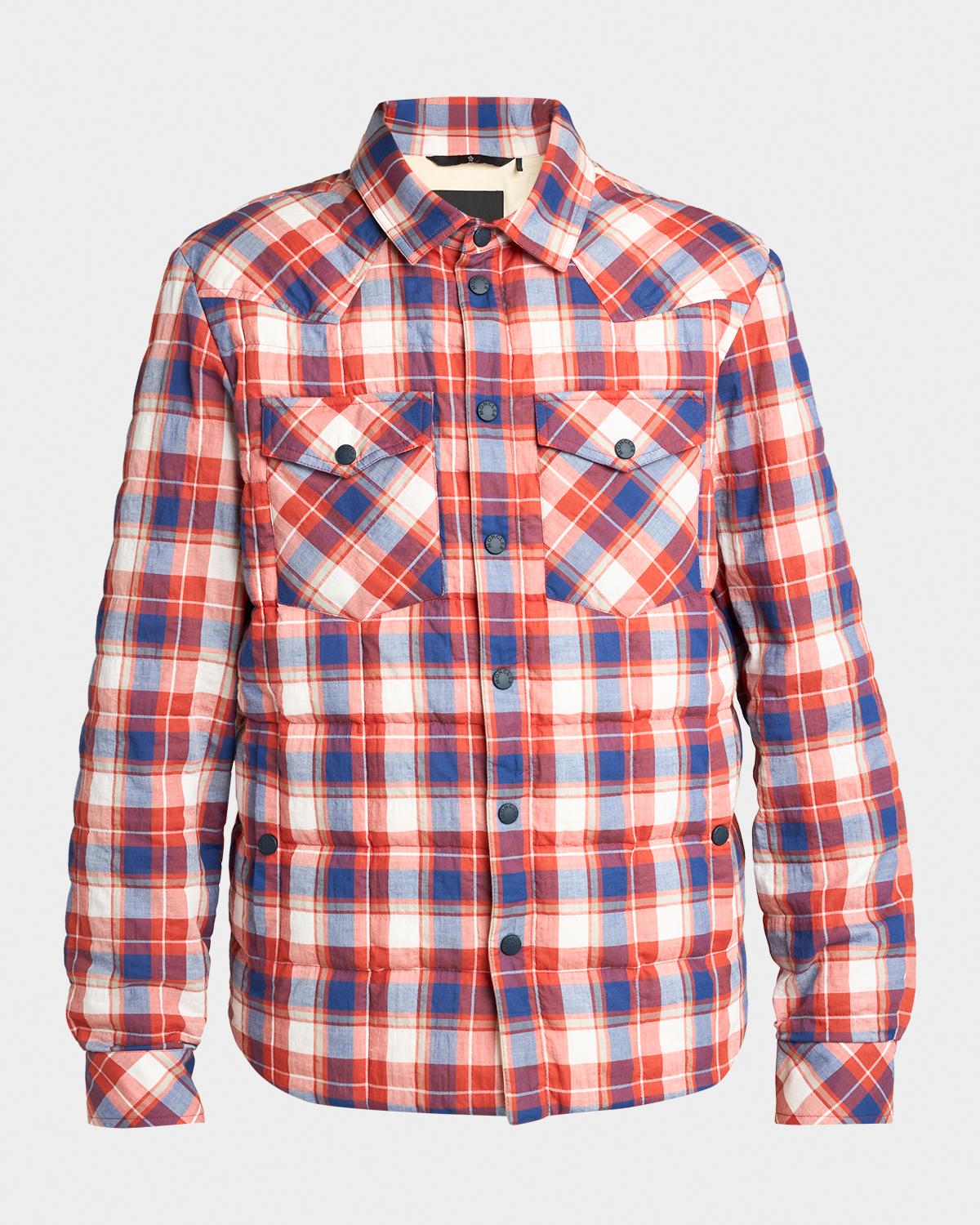 Moncler Men's Quilted Plaid Snap-Front Western Shirt