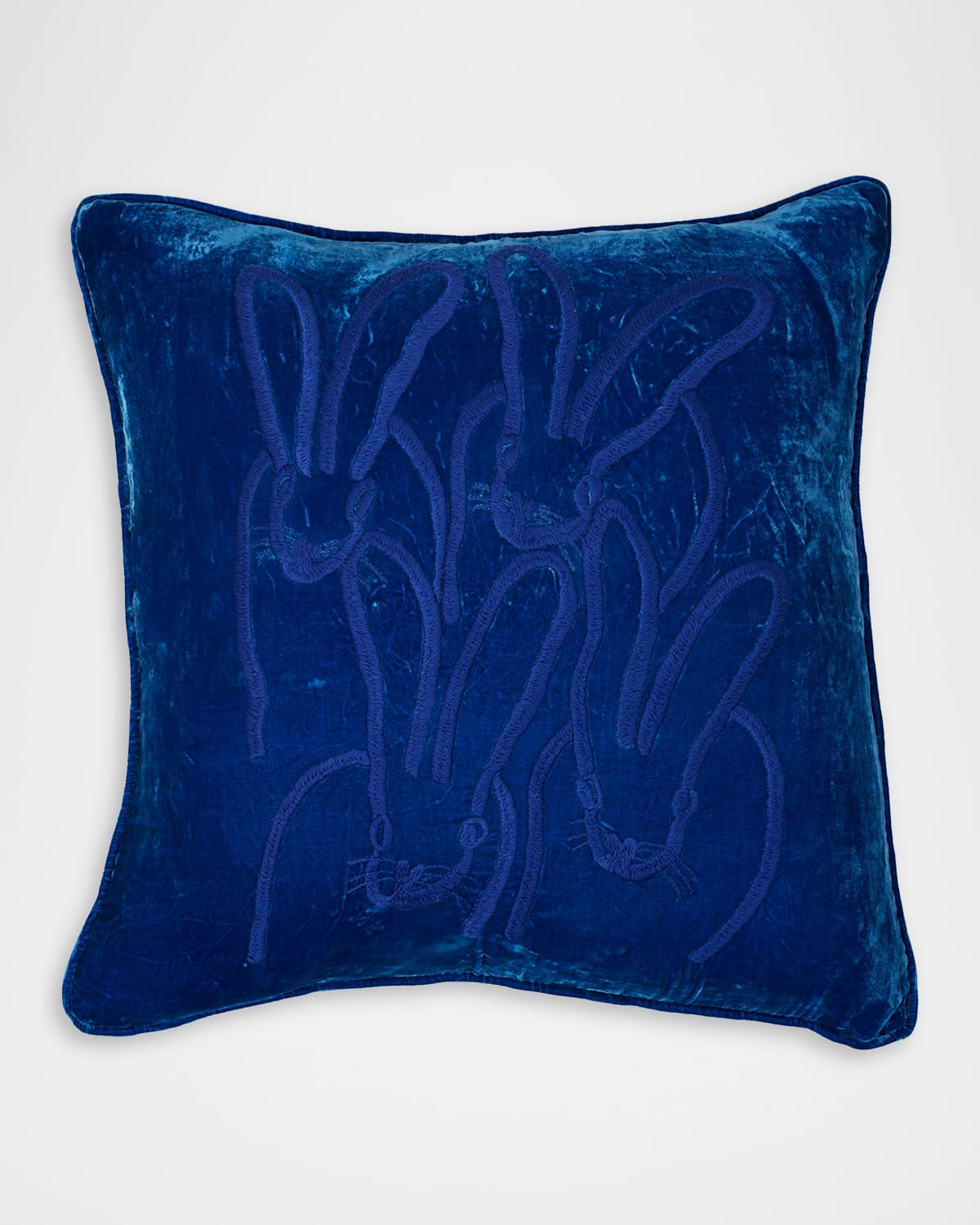Hunt Slonem Hand-Embroidered Velvet Bunny Pillow, 22" Square | Thumbnail 3 Hunt Slonem Hand-Embroidered Velvet Bunny Pillow, 22" Square | Thumbnail 3