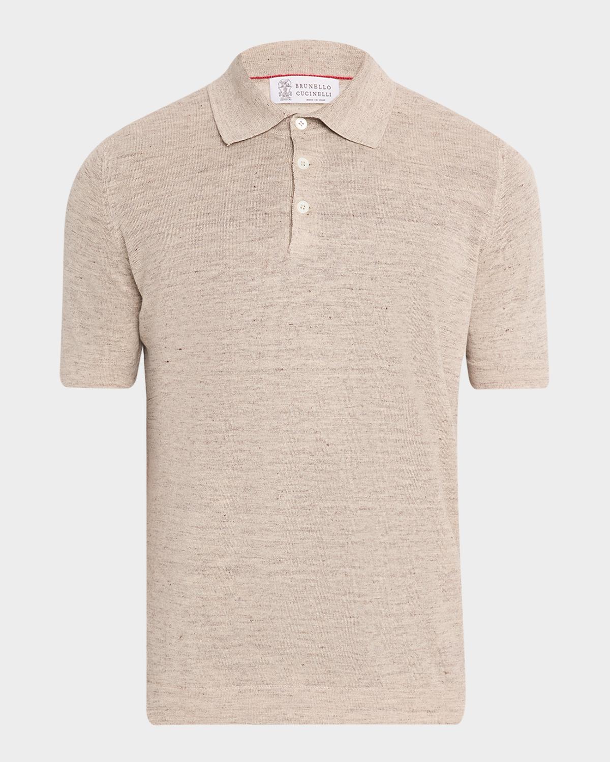 Brunello Cucinelli Men's Linen and Cotton Heathered Polo Shirt