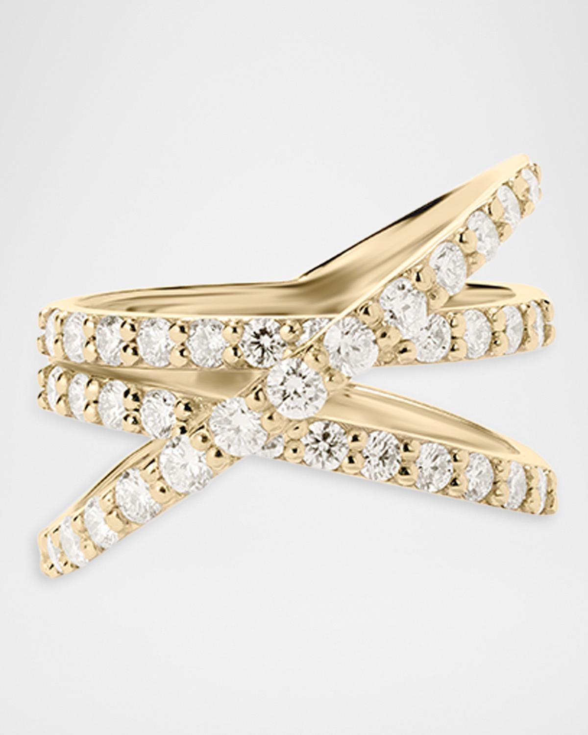 14K Gold Graduating Diamond Criss Cross Ring