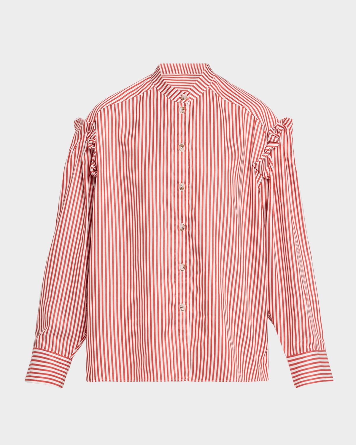 Akyn Studio Striped Ruffle-Trim Button-Front Shirt