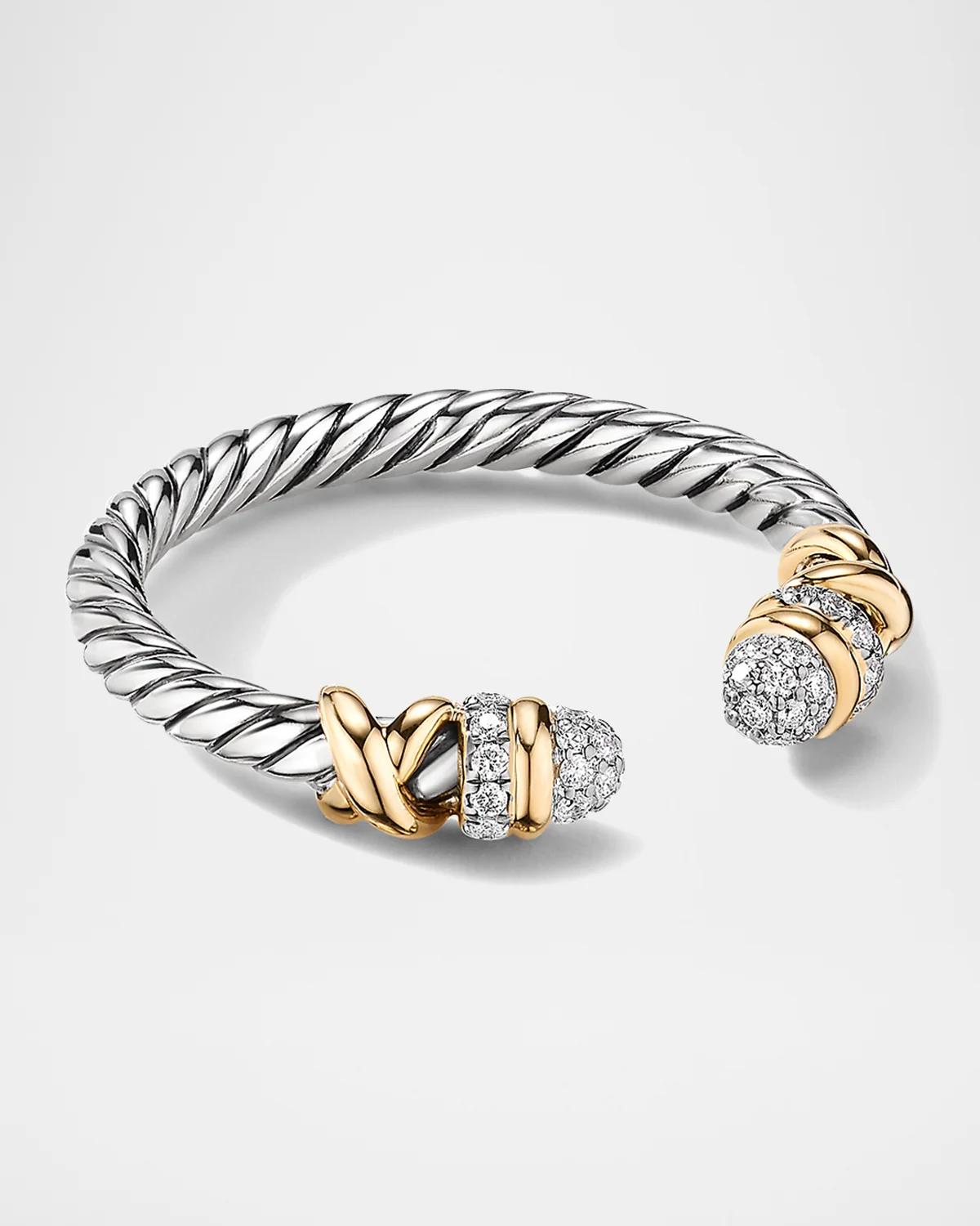 Petite Helena Open Ring with Diamonds in Silver and 18K Gold, 2.5mm
