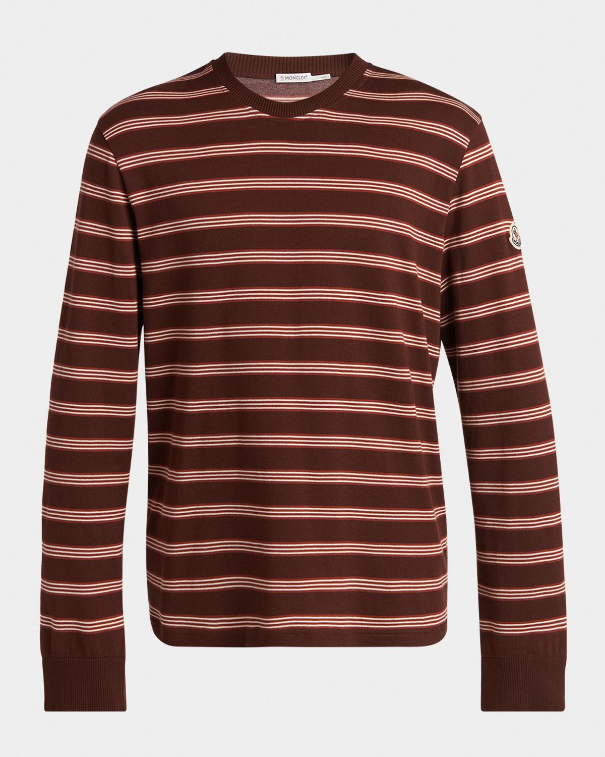 Moncler Men's Cotton Triple-Stripe Crewneck Long-Sleeve T-Shirt