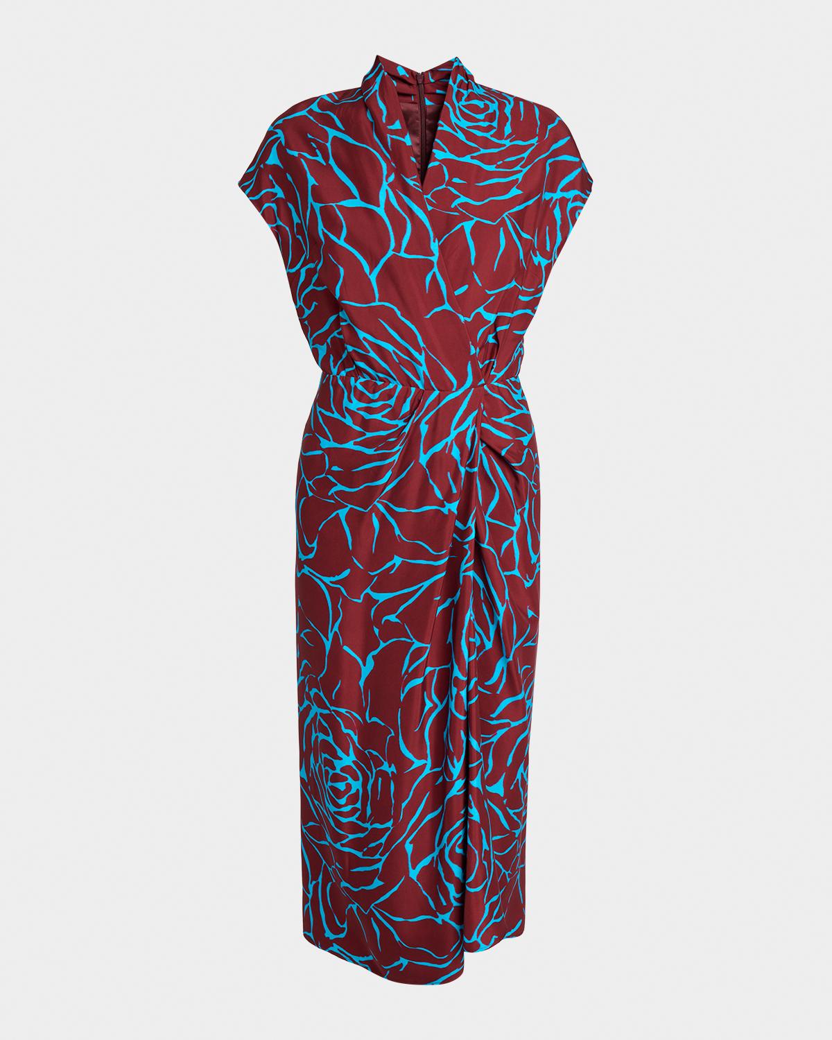 Dries Van Noten Dilian Floral Jacquard Draped Wrap Midi Dress