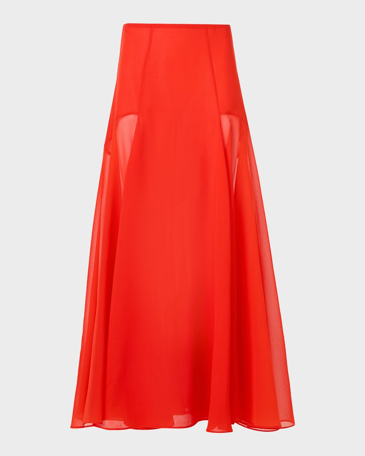 Akris Sheer Silk Organza Godet Midi Skirt