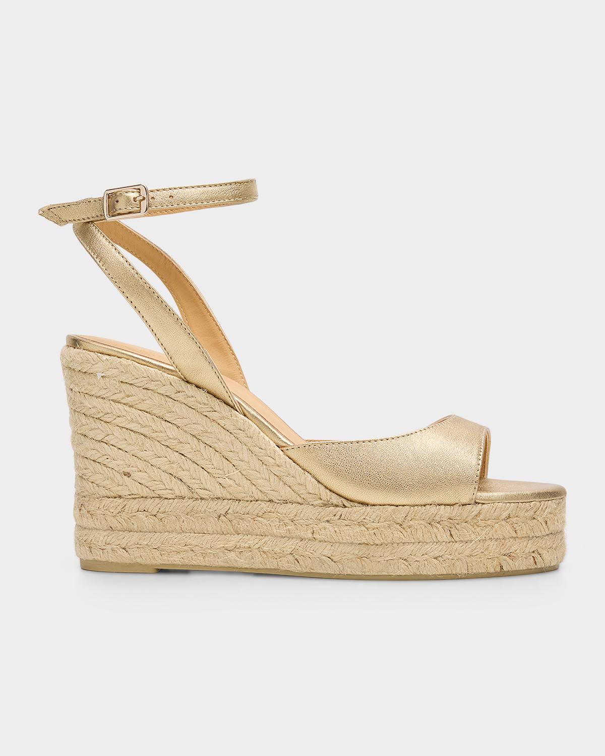 95mm Brook Metallic Leather Espadrille Wedge Sandals