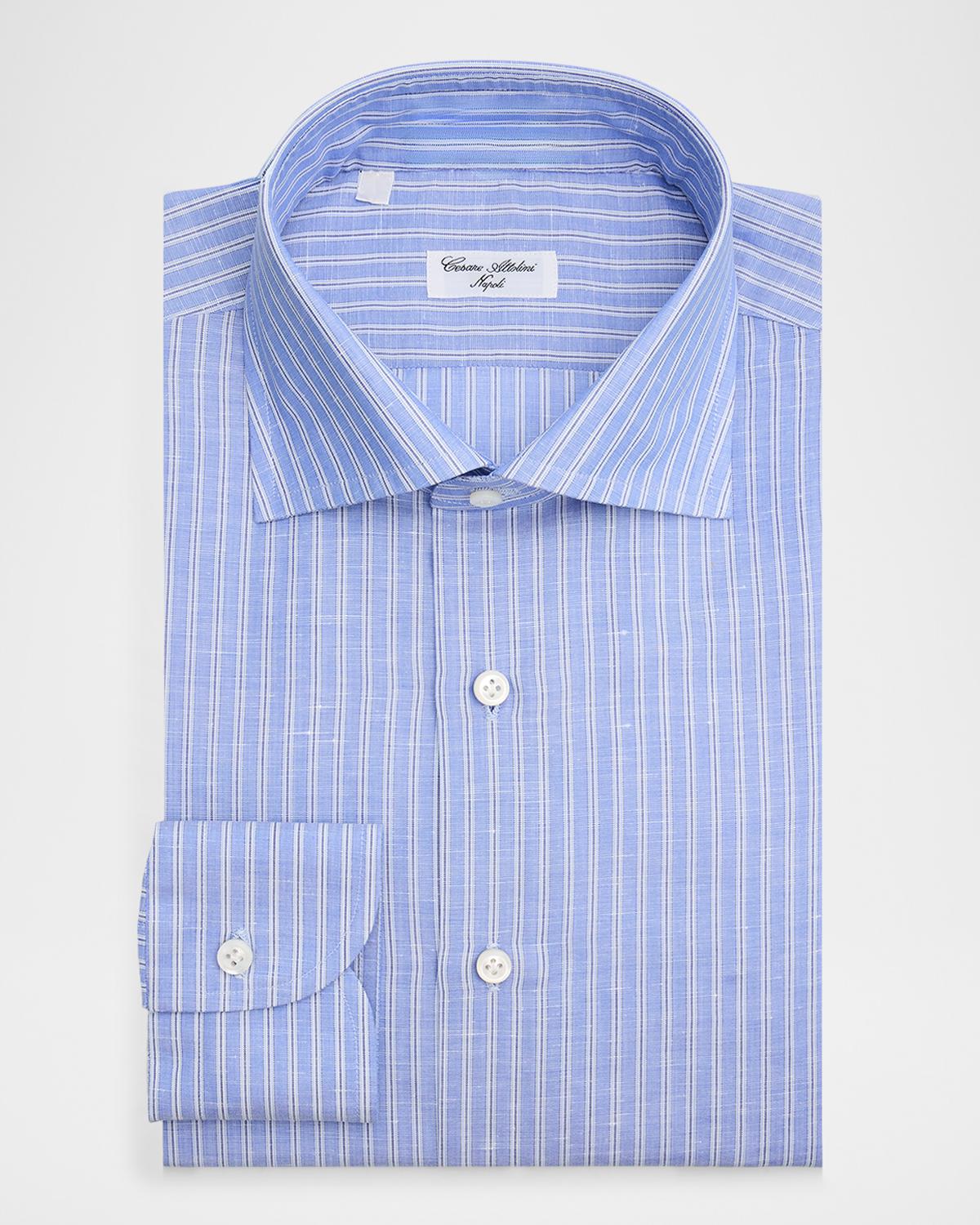 Cesare Attolini Men's Cotton and Linen Multi-Stripe Dress Shirt