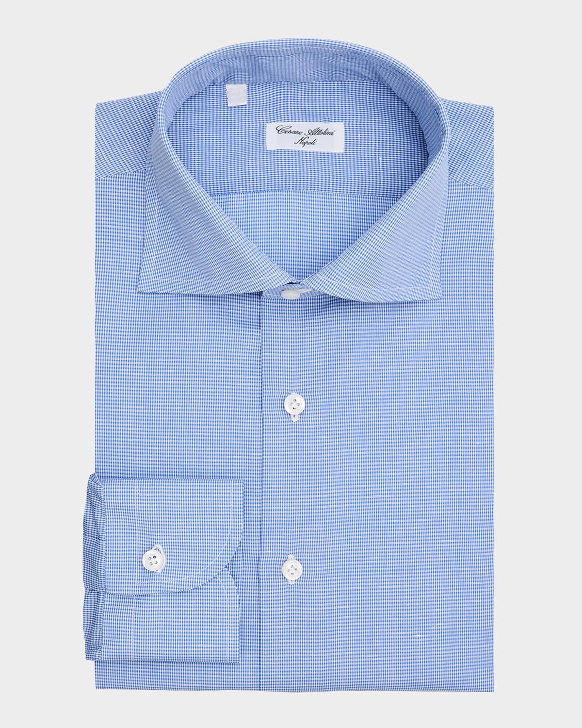 Cesare Attolini Men's Micro-Check Cotton-Linen Shirt