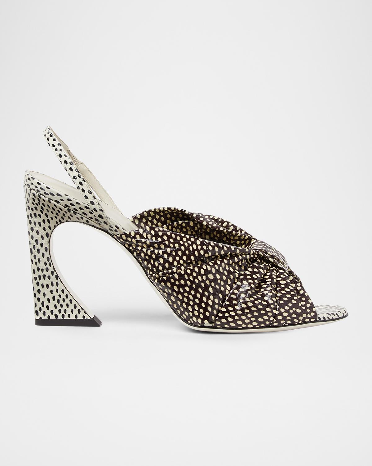 Fendi 85mm Arco Peppered Falena Leather Slingback Sandals