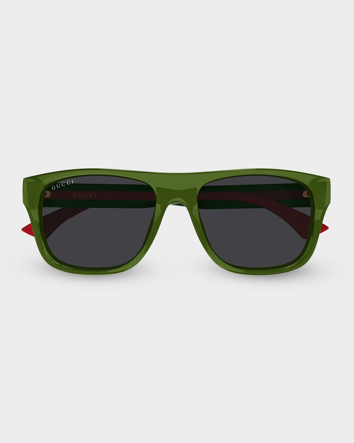 Gucci Men's GG2119S-003 Green and Red Acetate Rectangle Sunglasses