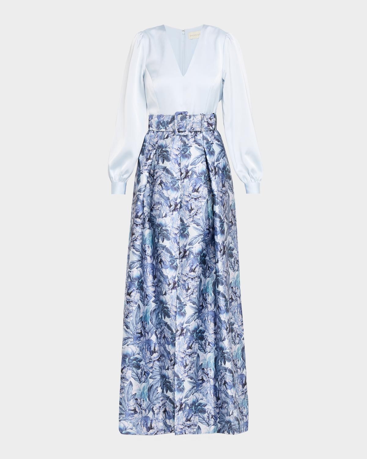 SACHIN BABI Zoe Satin Crepe & Floral-Print Mikado Gown