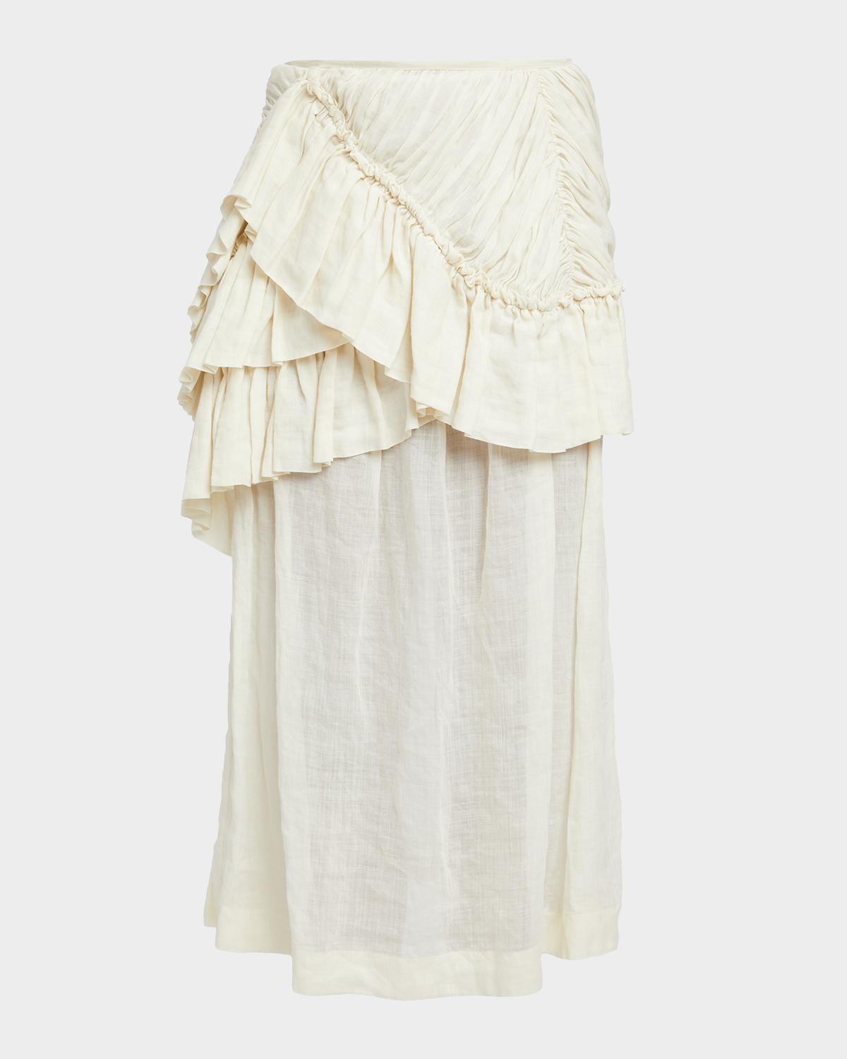 Dries Van Noten Shelby Draped Ruffle Ramie Midi Skirt