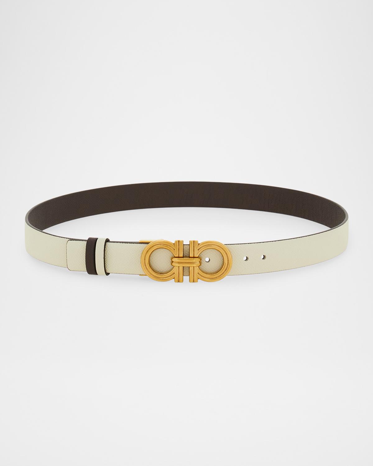 FERRAGAMO Donna Reversible Leather Double Gancini Belt