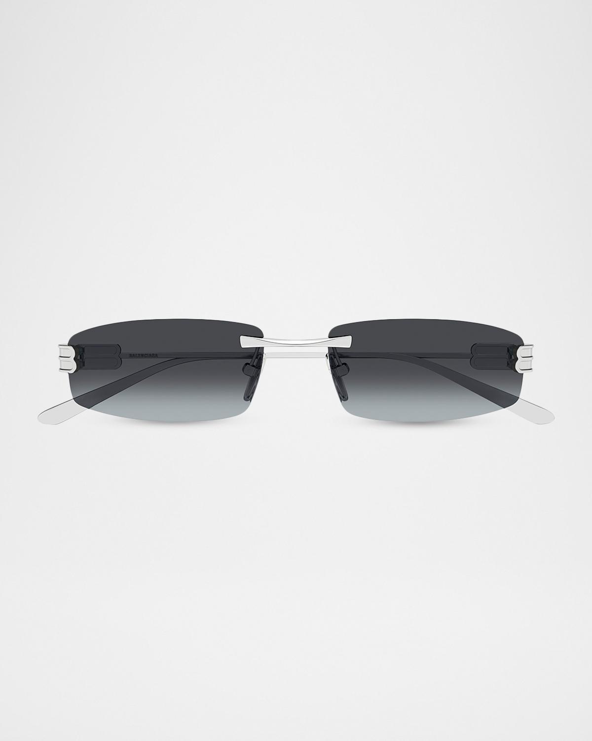 Balenciaga Men's Rimless BB Metal Rectangle Sunglasses