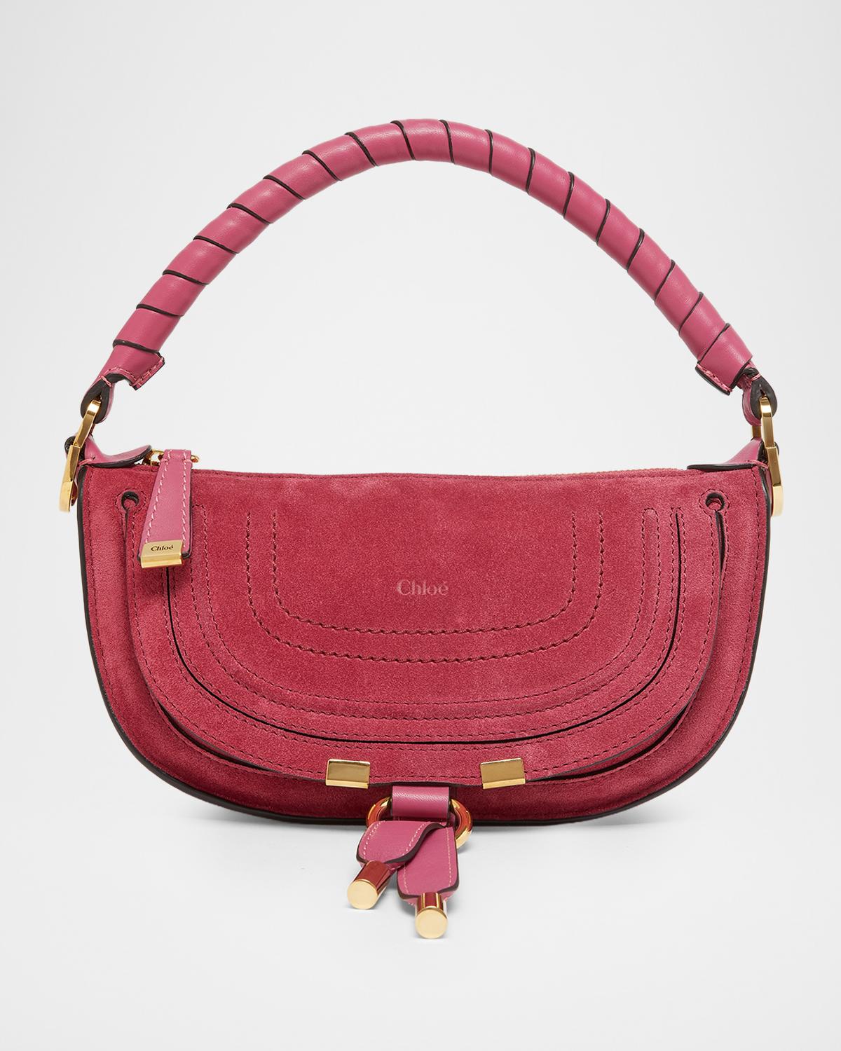 Chloe Marcie Mini Saddle Rose Pink Crossbody Bag In Suede
