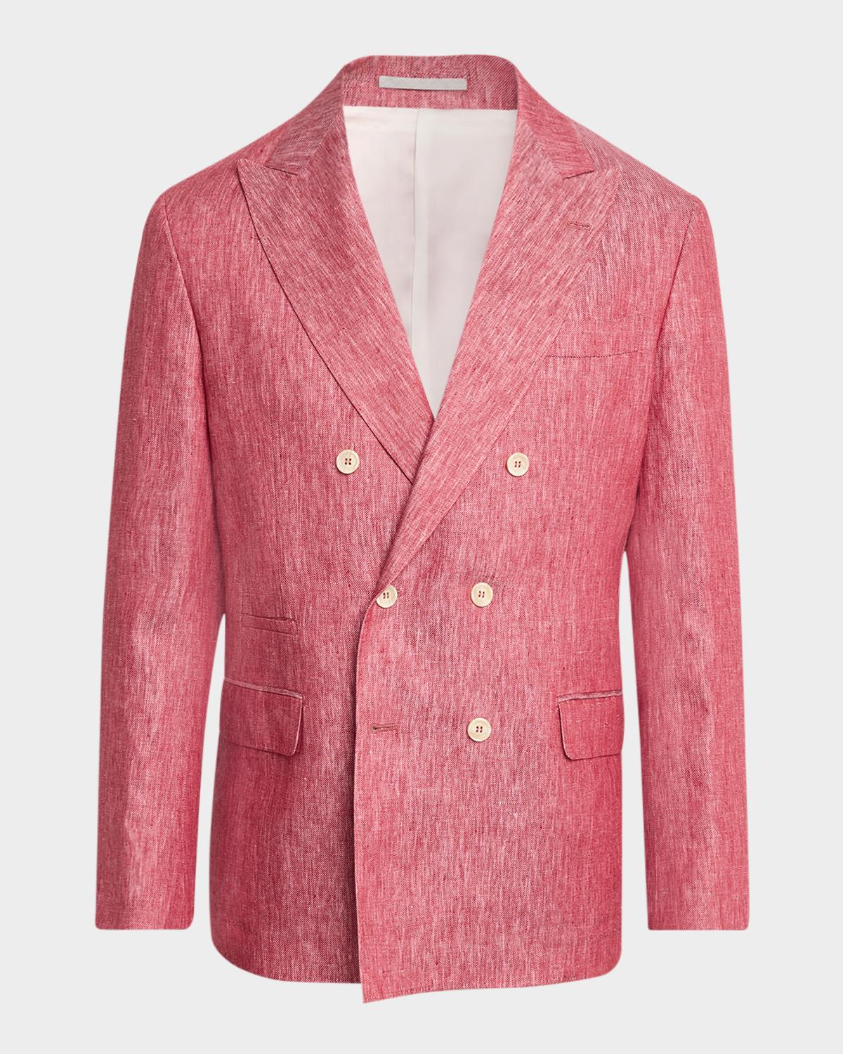 Brunello Cucinelli Men's Linen Denim Double-Breasted Deconstructed Blazer