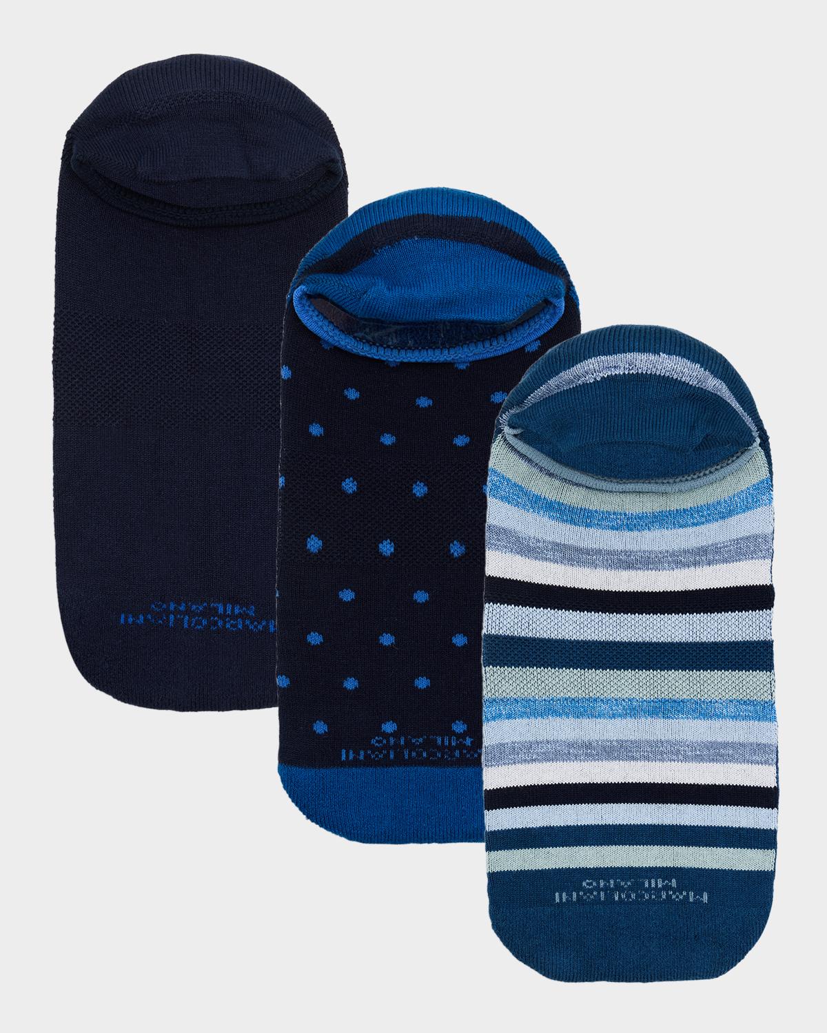 Marcoliani Men's Invisible Multicolor 3-Pack No-Show Sneaker Socks