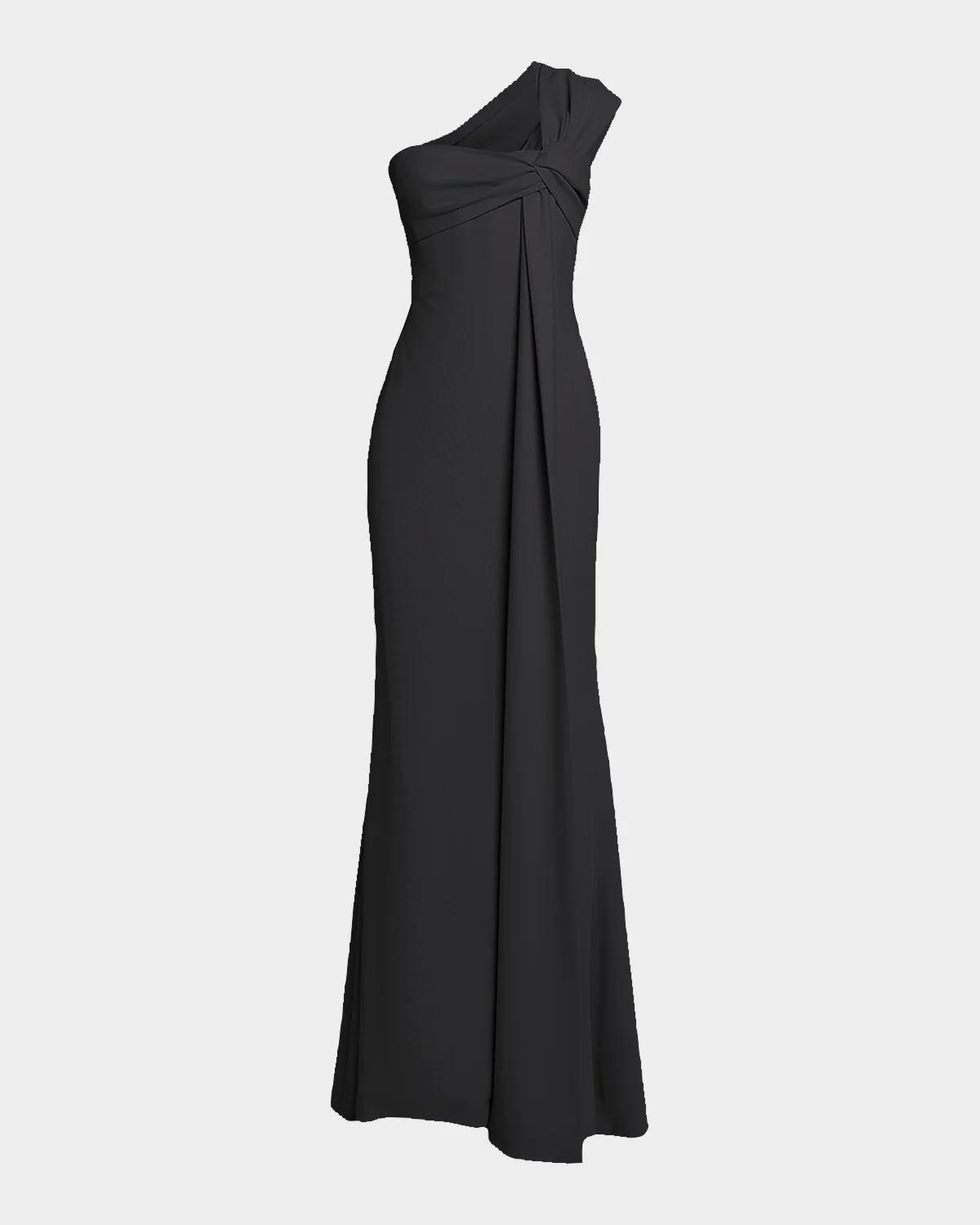 Elie Saab Twisted One-Shoulder Cady Maxi Dress