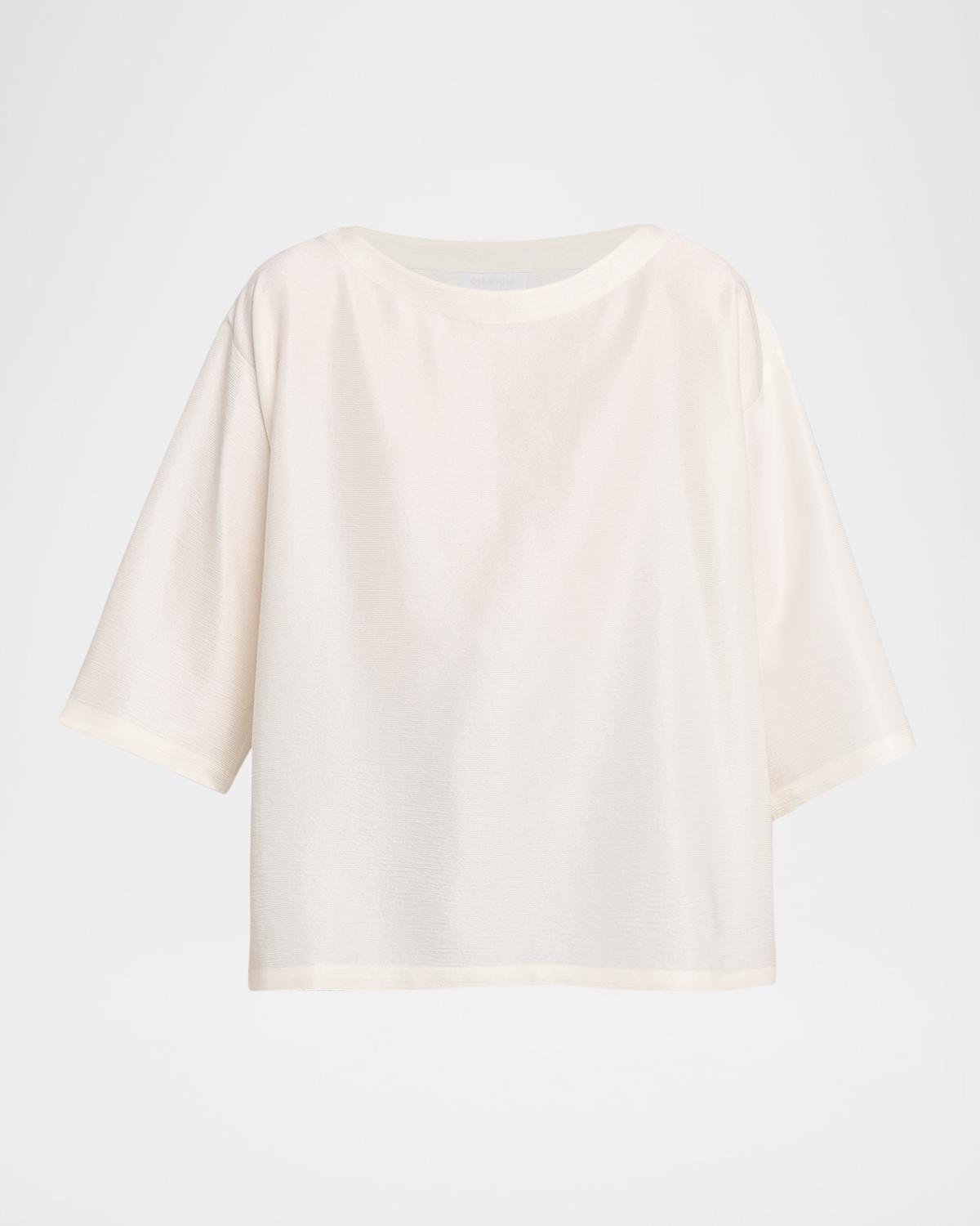 Eskandar Sloped Shoulder Wide A-Line Scoop Neck Top- Mid Length