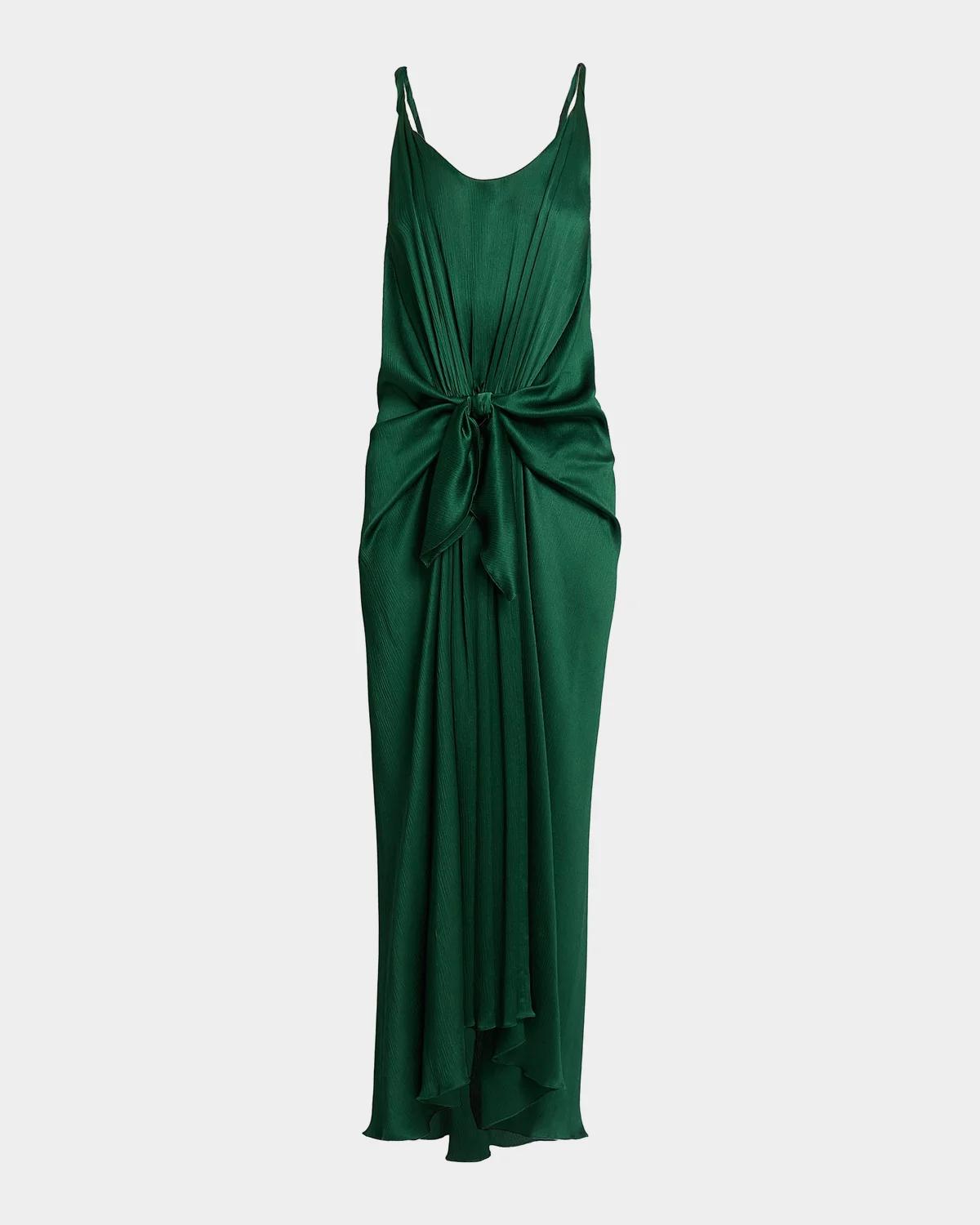 JW Anderson Sleeveless Knotted Crinkle Silk Maxi Dress