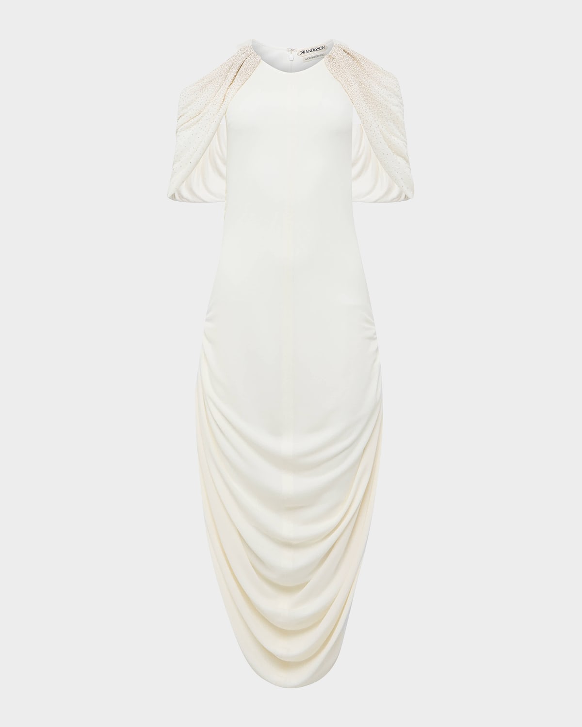 JW Anderson Beaded-Sleeve Draped Midi Dress