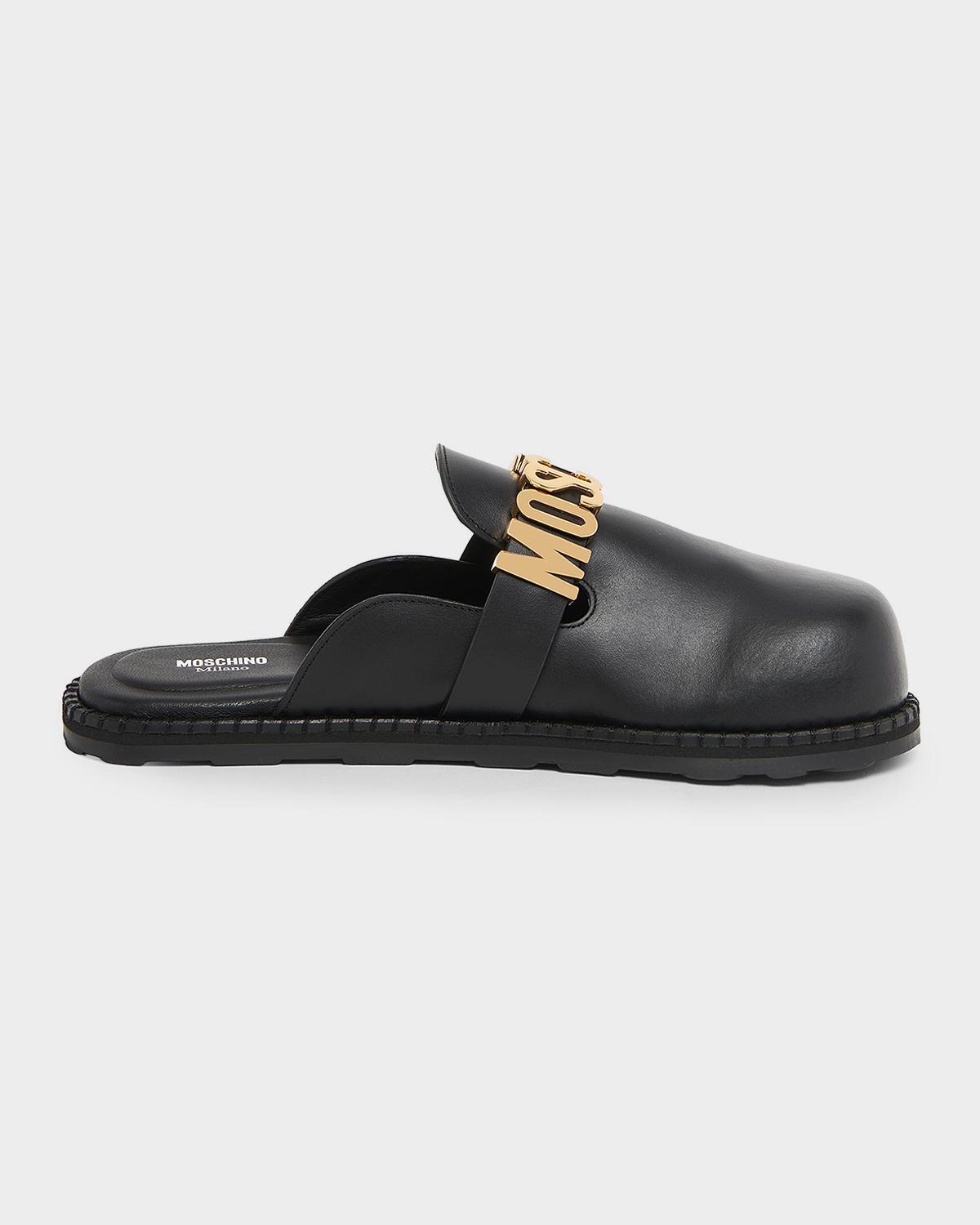 Moschino Men's M Logo Leather Mules