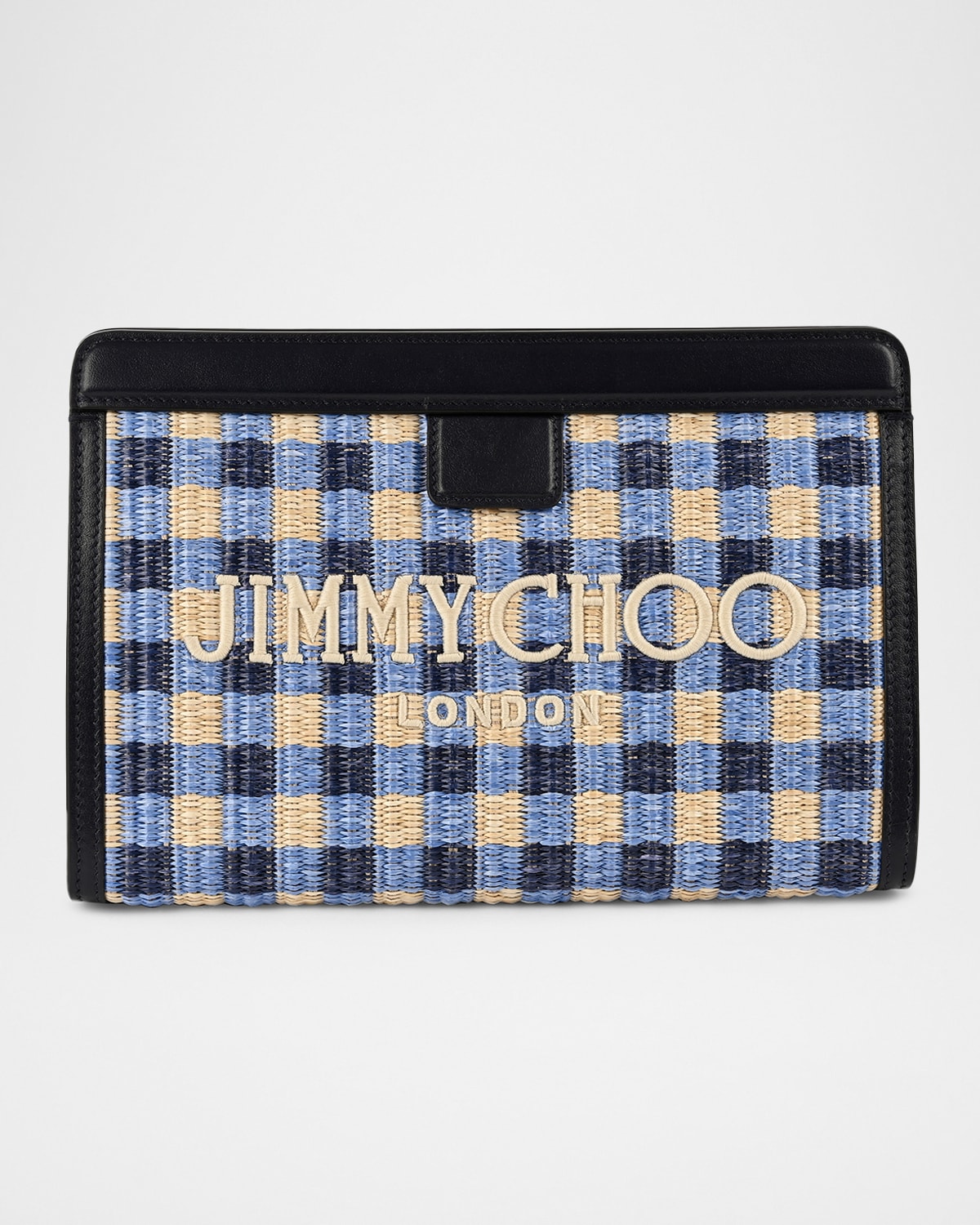 Jimmy Choo Riviera Capsule Avenue Logo Gingham Raffia Clutch