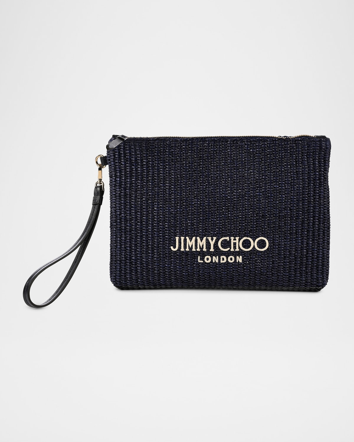 Jimmy Choo Zipped Raffia Flat Pouch