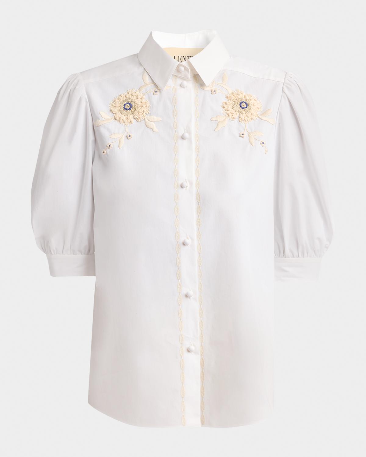 Floral Embroidered Short-Sleeve Button-Down Shirt