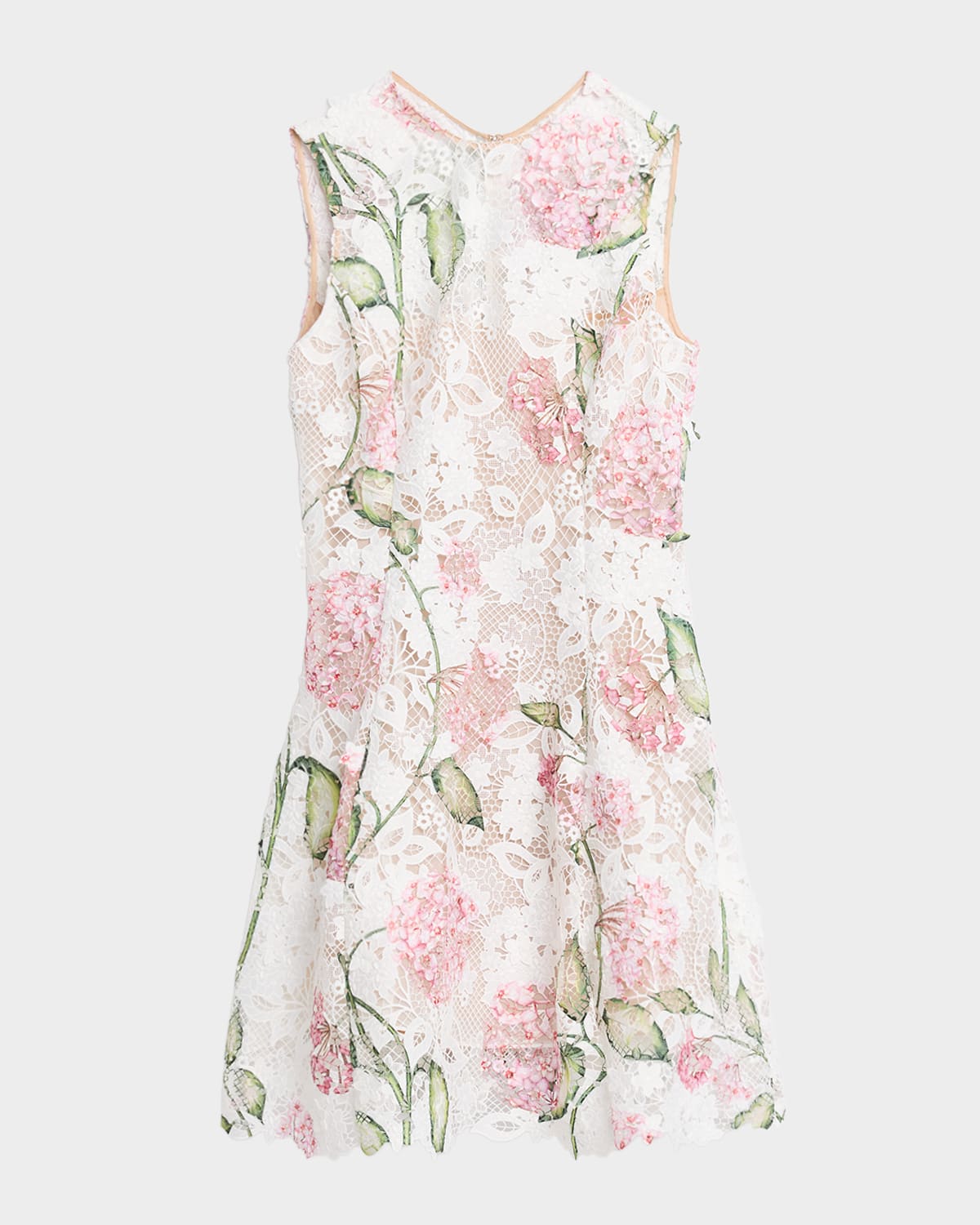 Oscar De La Renta Sleeveless Porcelain Flowers Guipure Lace Dress In Multi