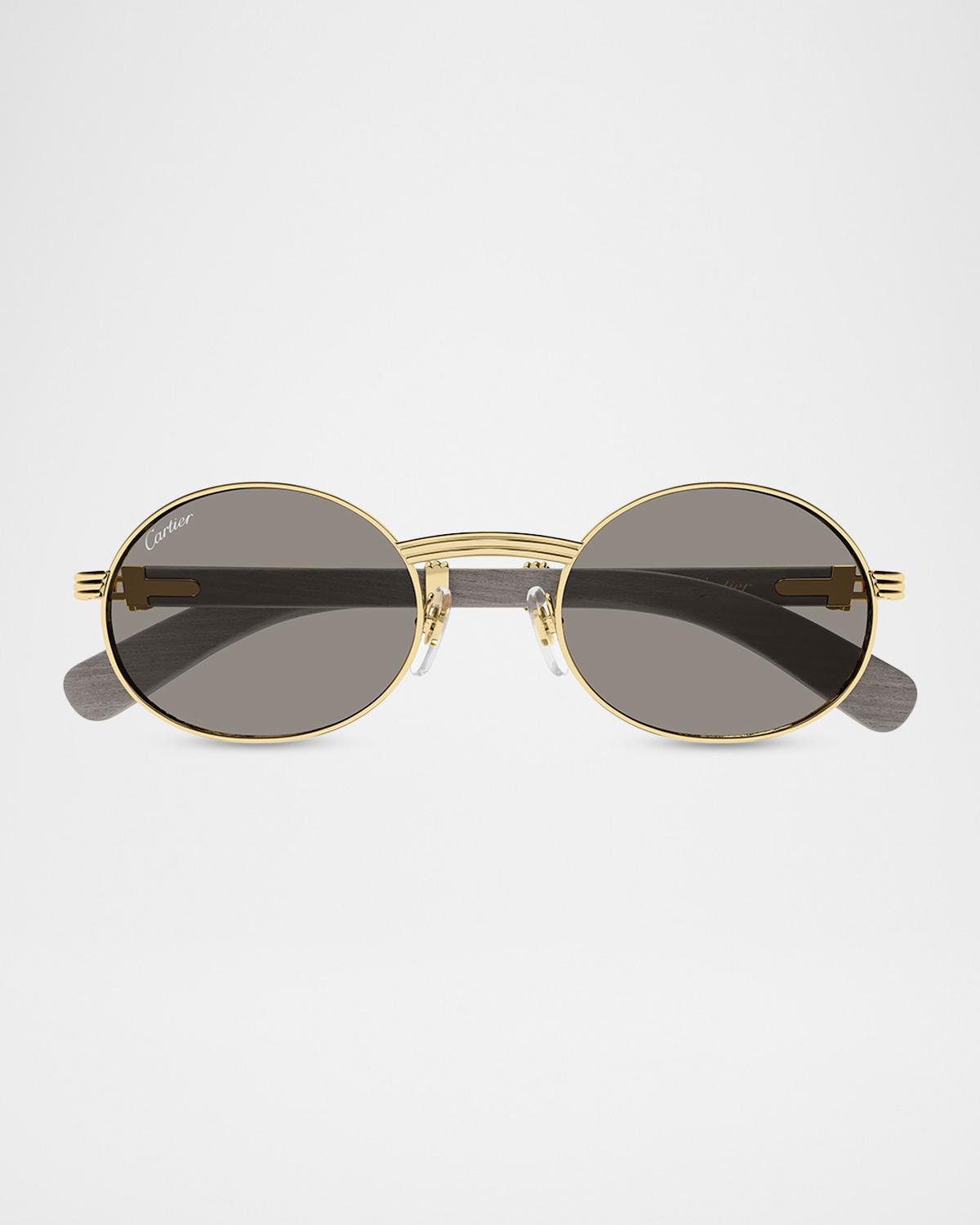 Cartier Men's CT0616S-002 Metal and Acacia Wood Round Sunglasses