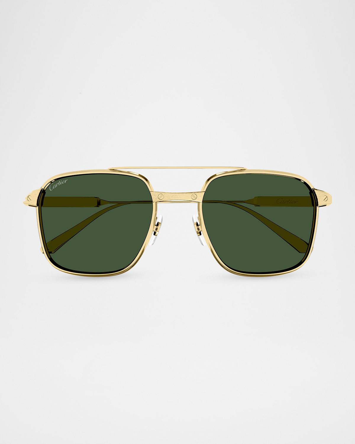 Cartier Men's CT0610S-002 Double-Bridge Titanium Aviator Sunglasses