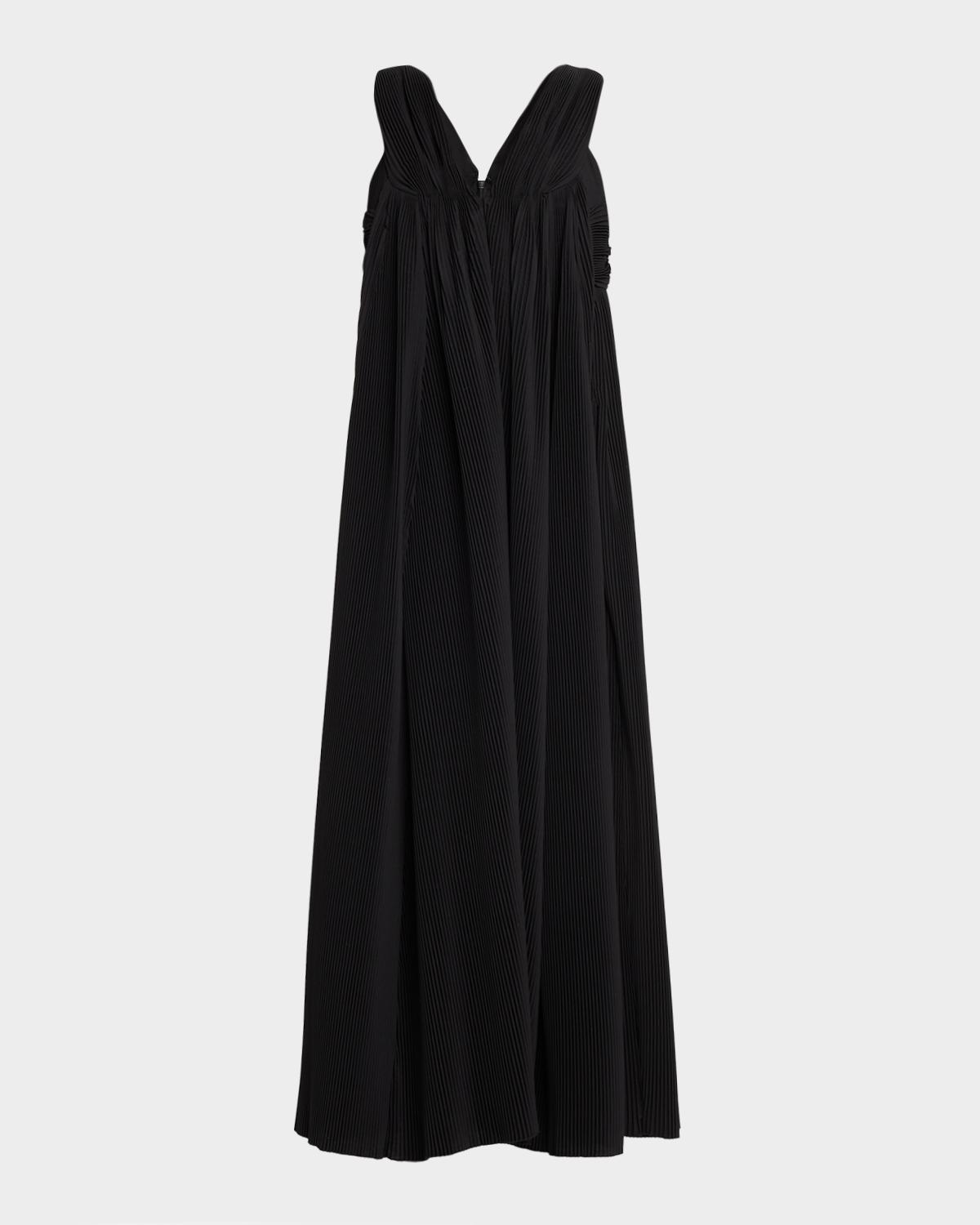 Co Crinkle Pleated V-Neck Sleeveless Midi Dress