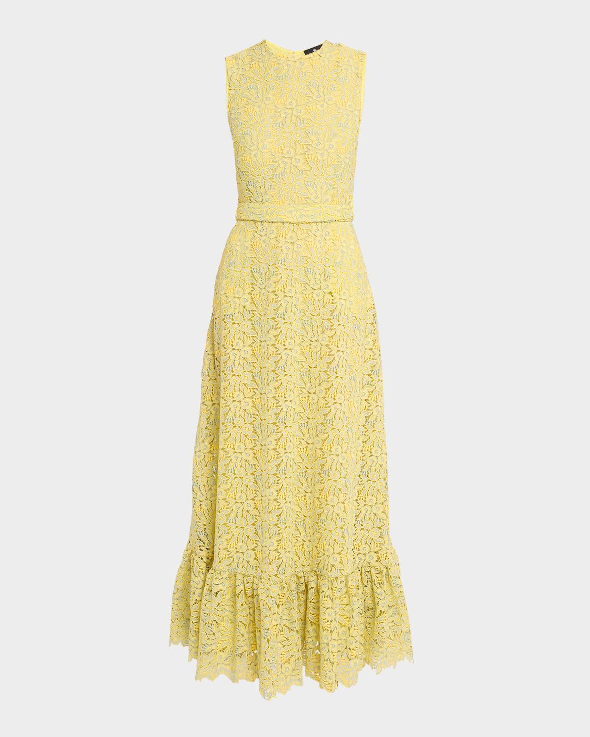 Etro Floral Lace Sleeveless Ruffle Maxi Dress