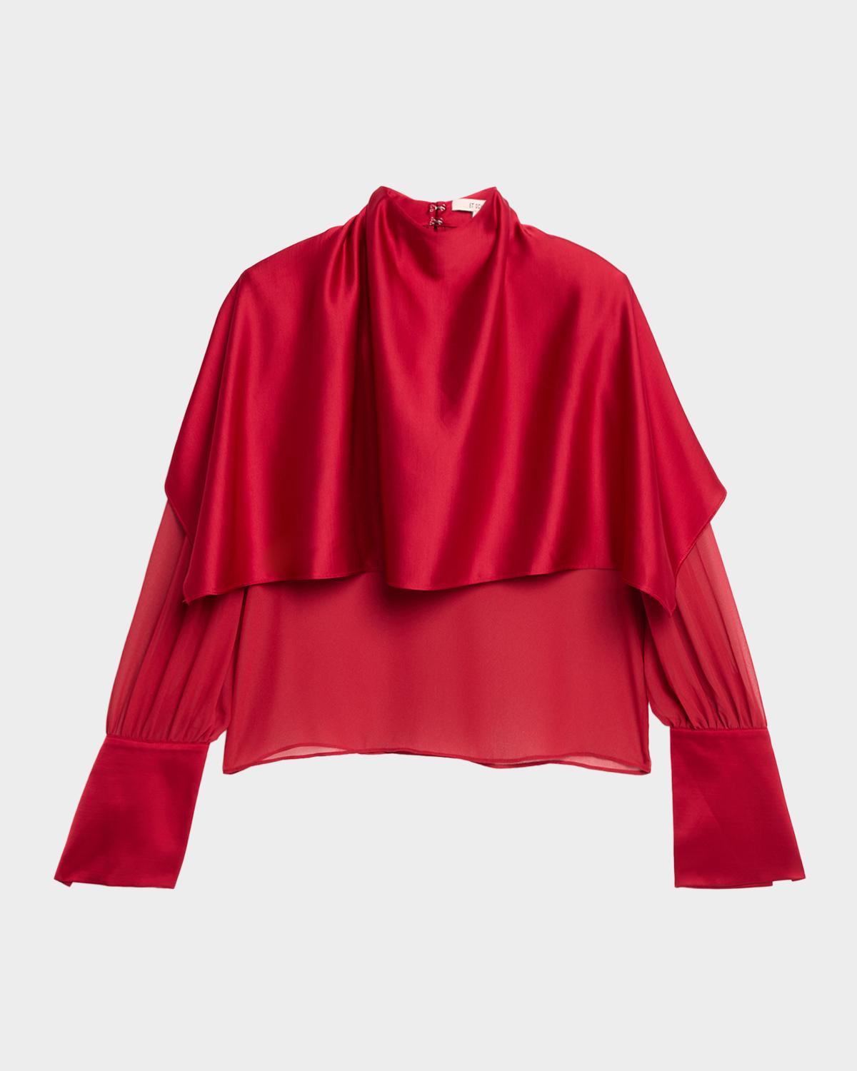 Et Ochs Aurelia Satin Capelet Long-Sleeve Top