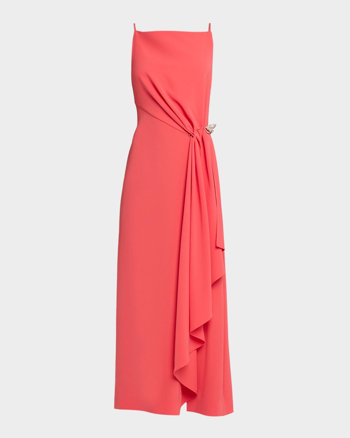 Lela Rose Fluid Crepe Pin Draped Midi Dress