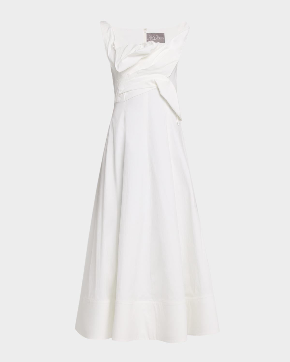 Lela Rose 3D Draped Cotton Poplin Sleeveless Midi Dress