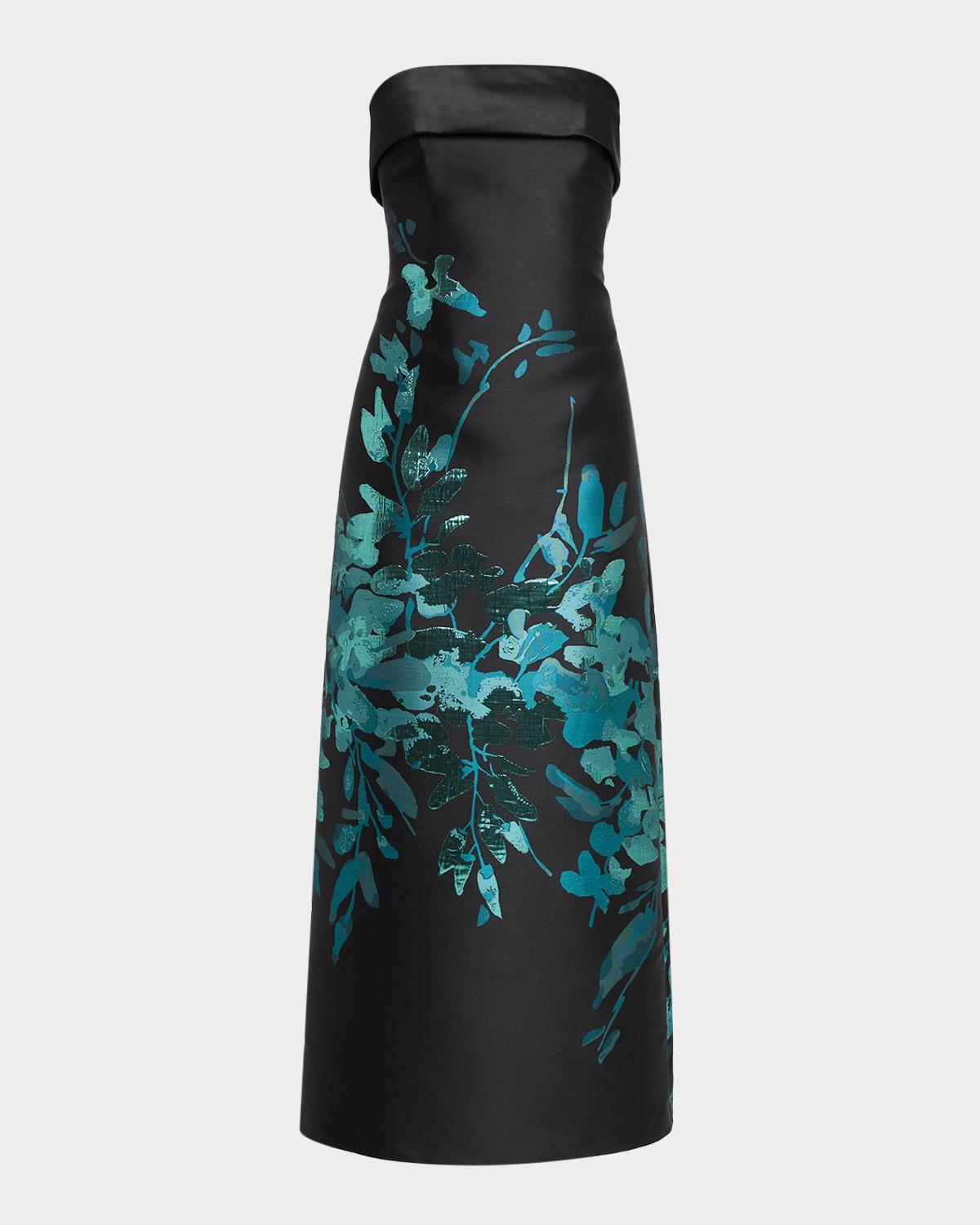 Aidan Mattox Strapless Metallic Botanical Jacquard Maxi Dress