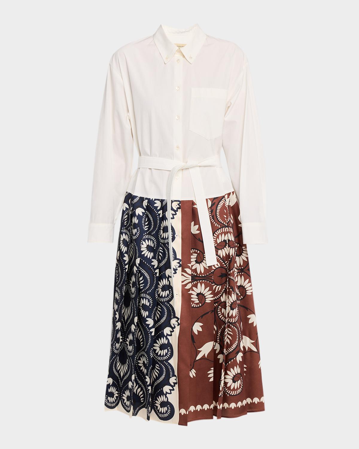 Weekend Max Mara Pleated Twill & Cotton Poplin Midi Shirtdress