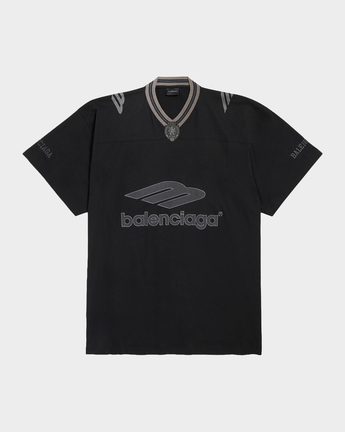 Balenciaga Men's 3B Football V-Neck Oversized T-Shirt