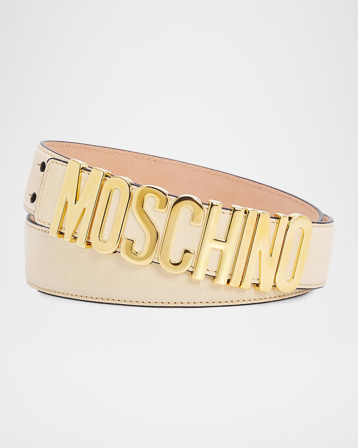 Moschino Men's Lettering Logo Leather Belt, Sand